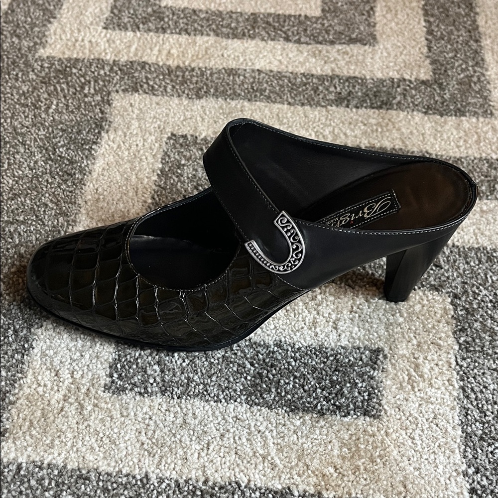 Brighton Black and Olive Croc-Patterned Mules